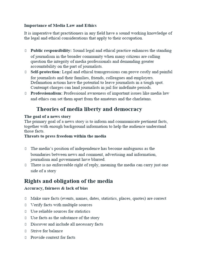 Significance of Media Law and Ethics | PDF