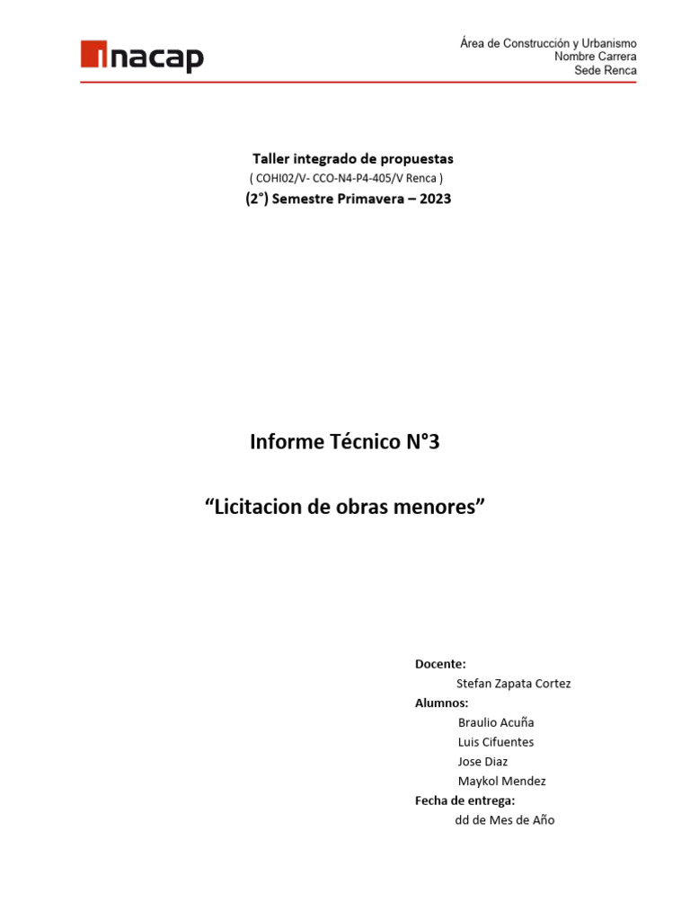 Formato de Informe Inacap1 | PDF | Pensión | Presupuesto
