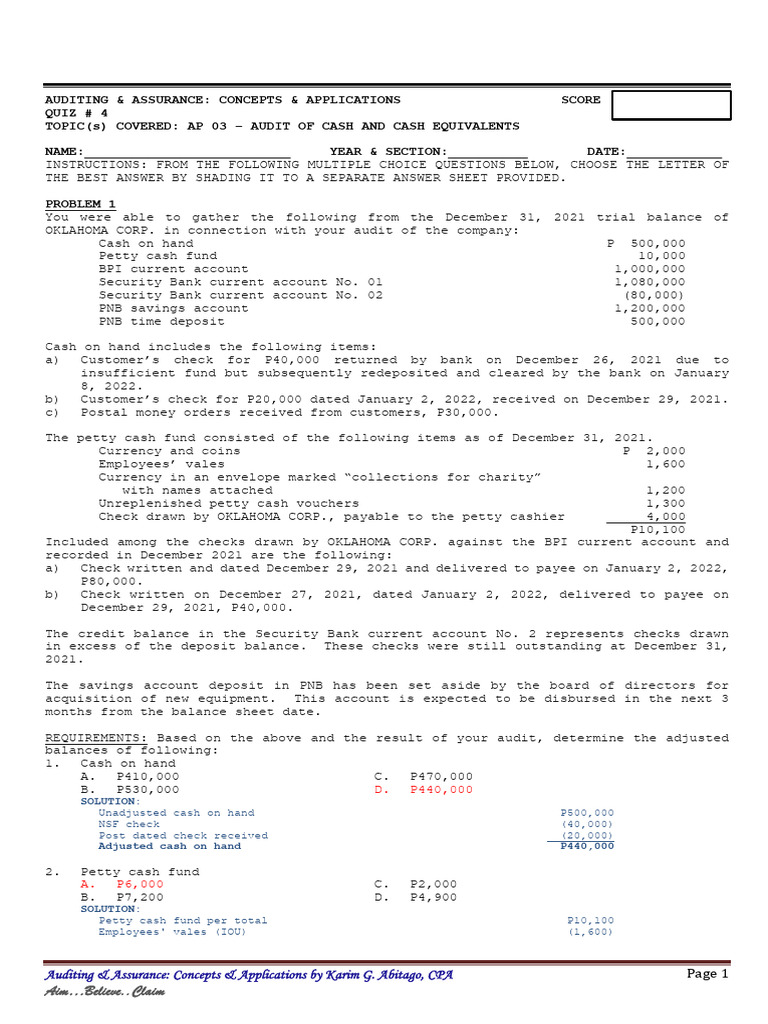 04 quiz on topic 03 auditing problems with answer key pdf cheque