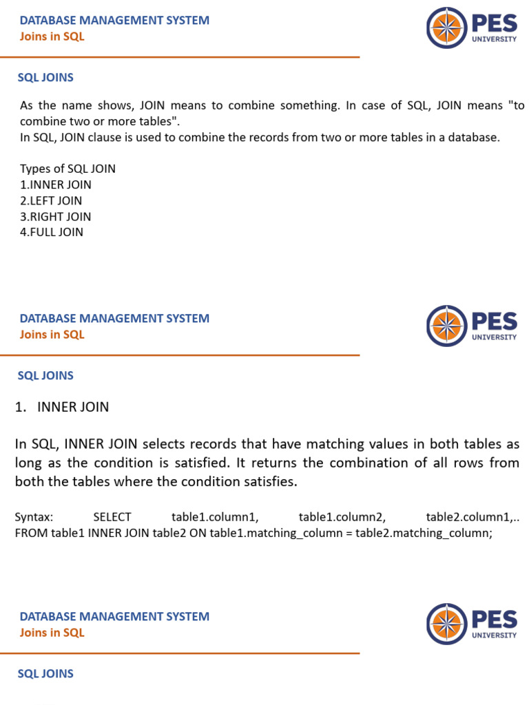 Joins in SQL: Database Management System | PDF | Data Management ...