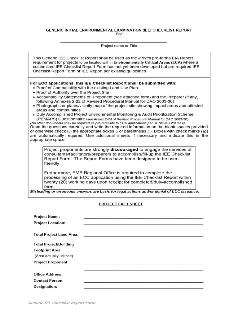 20 GENERIC IEE Checklist Form | PDF | Flood | Water