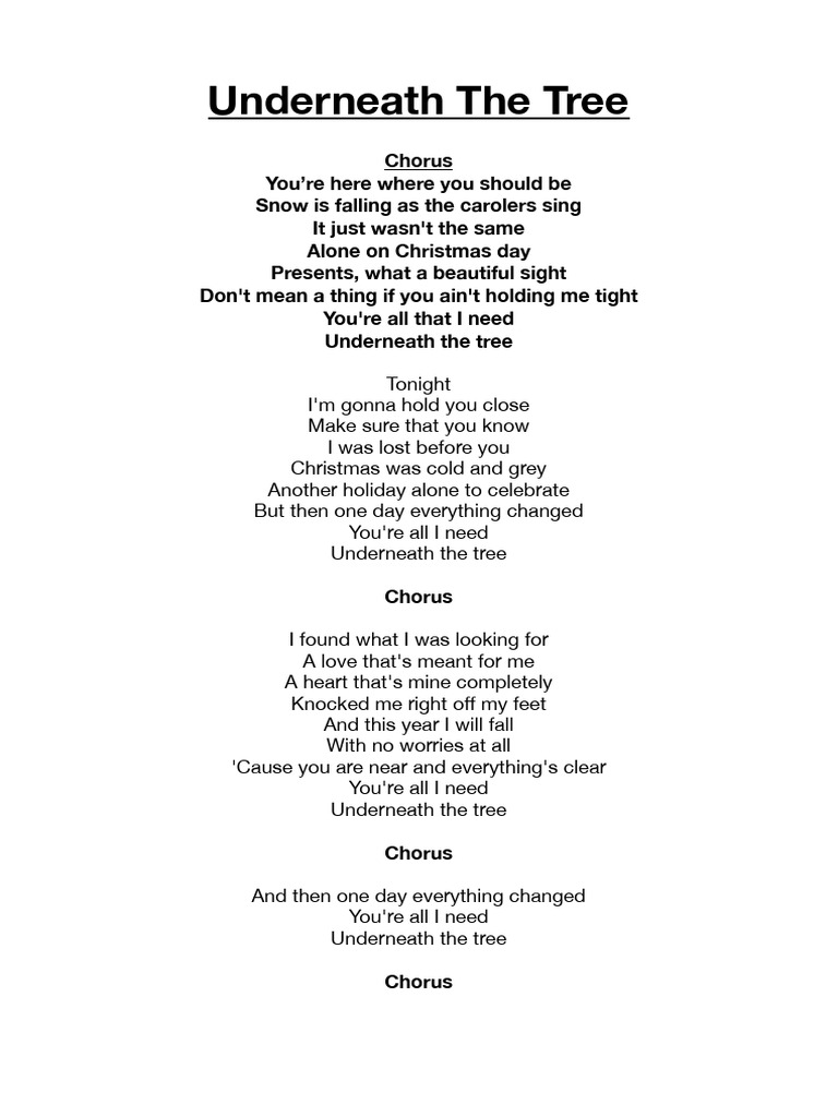 Underneath The Tree Lyrics PDF