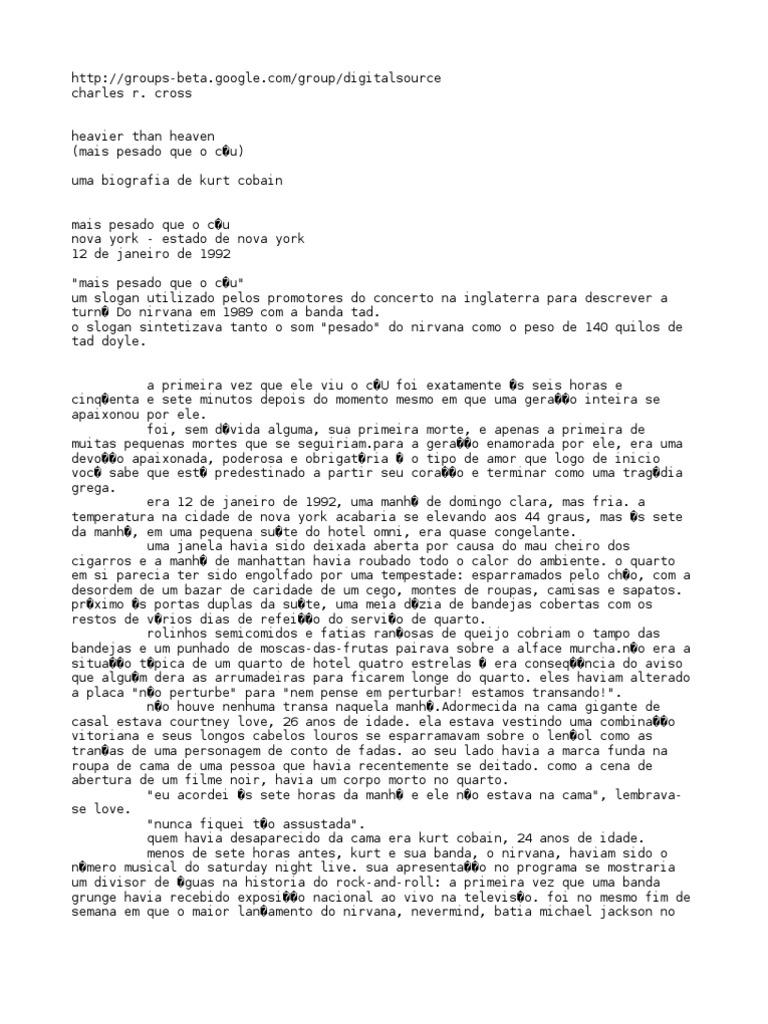 Charles R Cross Mais Pesado Que O Ceu Nirvana Banda Transtorno De Deficit De Atencao E Hiperatividade scribd