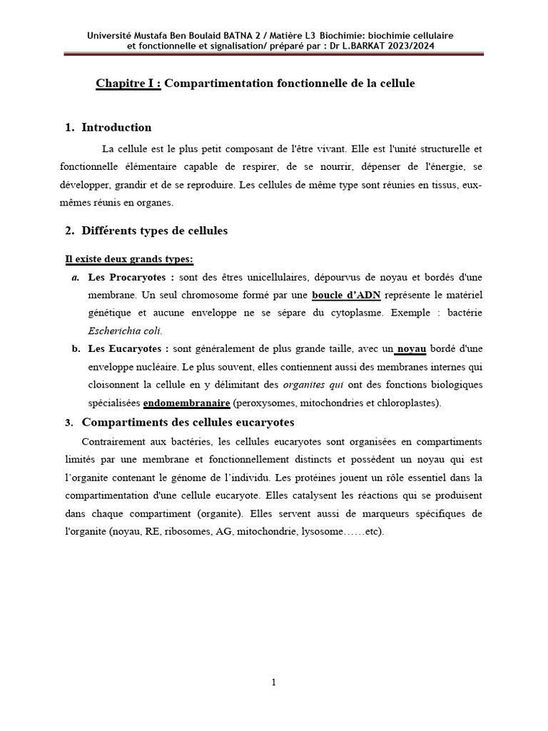 Compartimentation des cellules eucaryotes | PDF | Cellule (Biologie ...