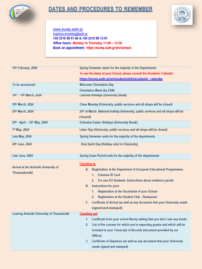 Dates and Procedures To Remember (Spring) | PDF | Academic Term