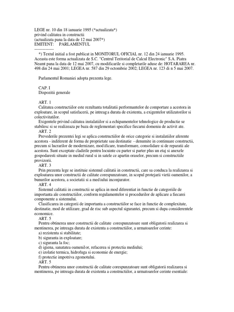 LEGE NR 10 Din 18 Ianuarie 1995 Actualizata PDF