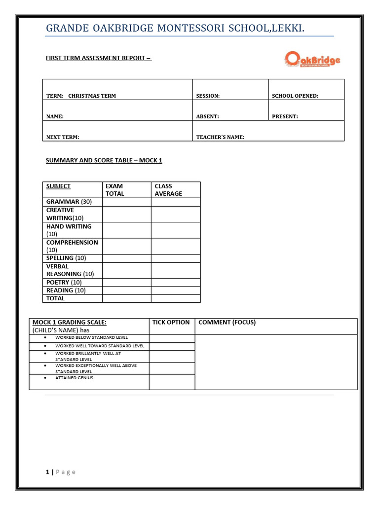 Sample of End of Term Report For Year 6 | PDF