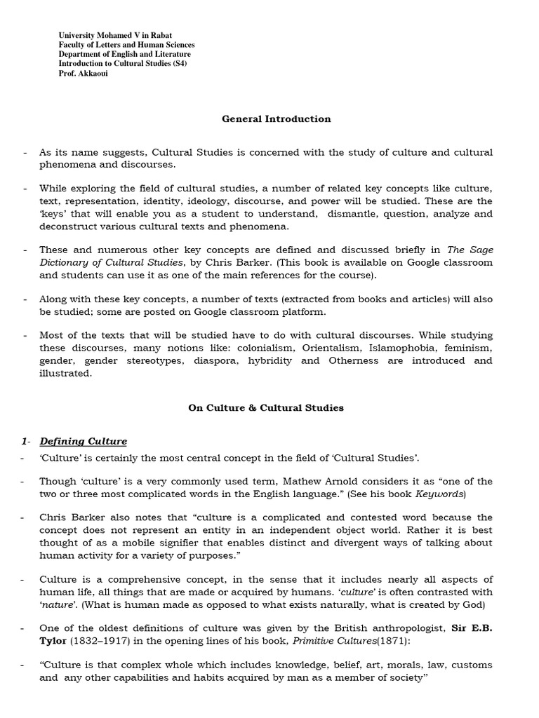 Introduction to Cultural Studies Overview | PDF | Gender | Gender Studies