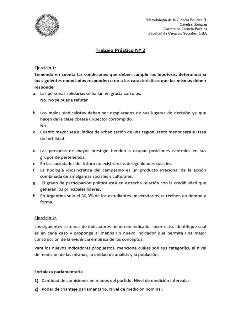 TP 2 - Hipótesis, Variables, Categorías e Indicadores | PDF | Nivel de ...