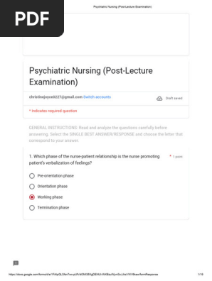 Psychiatric Nursing (Post-Lecture Examination)
