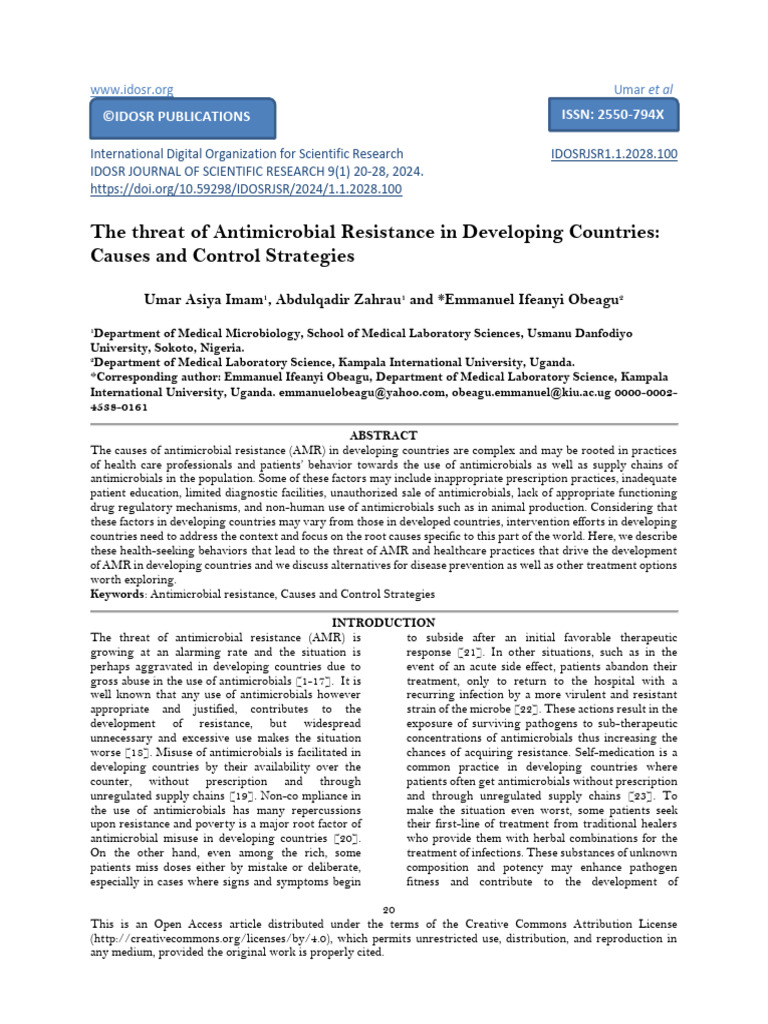 The Threat Of Antimicrobial Resistance In Developing Countries Causes