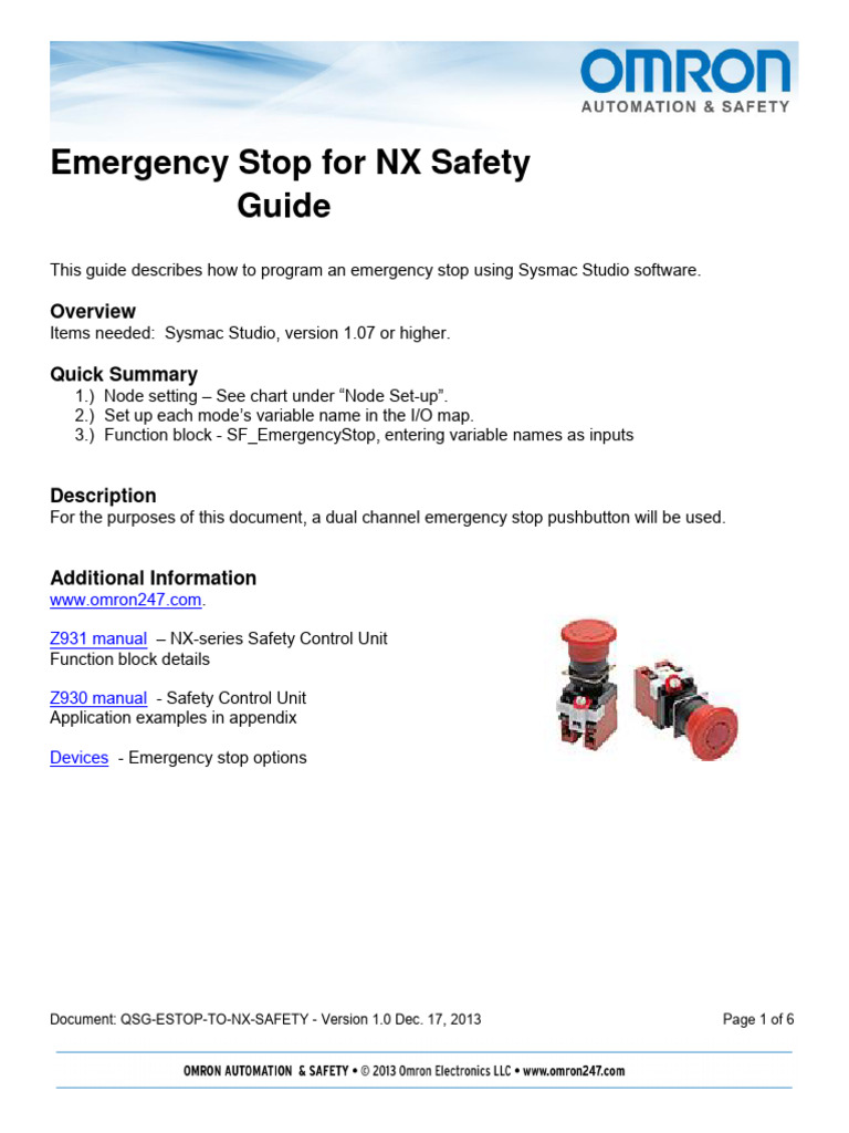 NX Safety Emergency Stop QuickStartGuide en 201312 | PDF | Input/Output ...