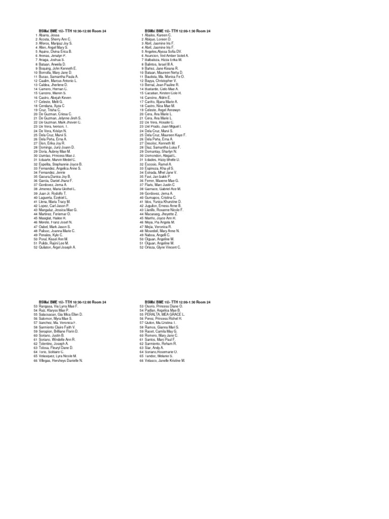 BSM Course Schedule and Student List | PDF