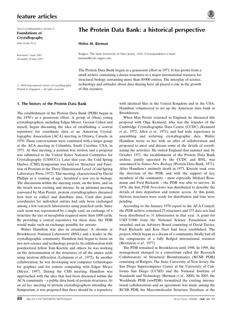 B - The Protein Data Bank - A Historical Perspective | PDF | Protein ...