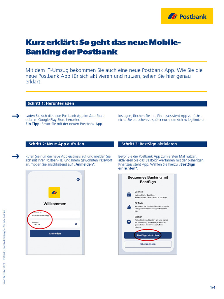 Postbank Kurzanleitung Postbank App 20230307 | PDF
