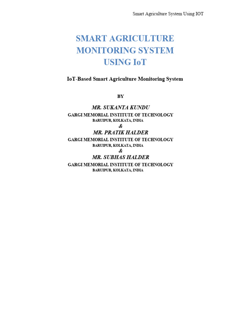 IoT-Based Smart Agriculture System | PDF | Internet Of Things | Agriculture