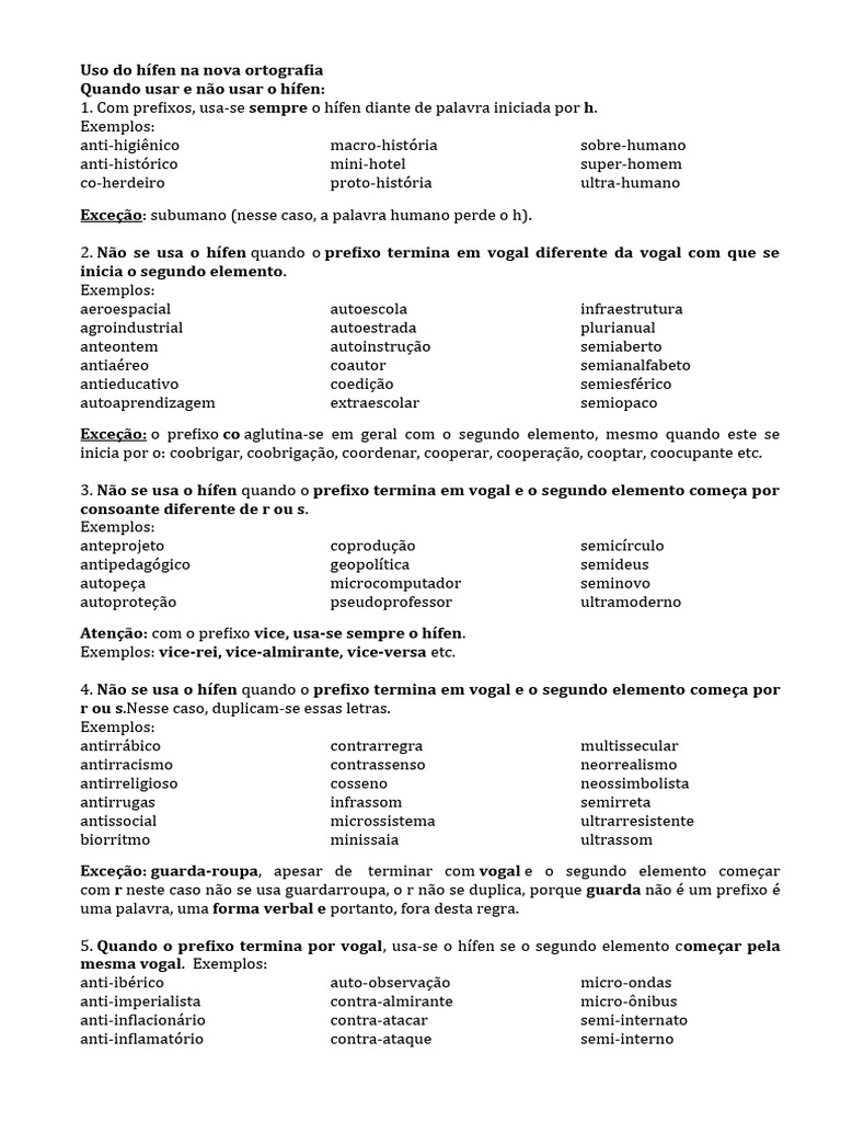 Uso do Hífen na Nova Ortografia | PDF | Escrita | Ortografia