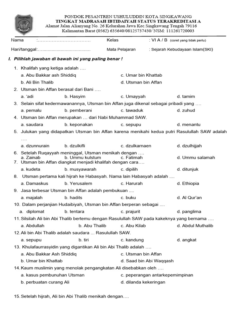 Soal Sejarah Kebudayaan Islam Kelas 6 Pdf Klasik