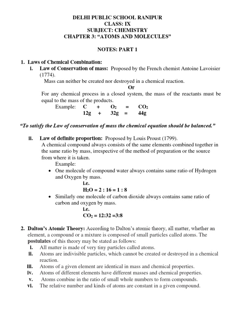 CH3 Atoms and Molecules Part1 | PDF | Atoms | Chemistry
