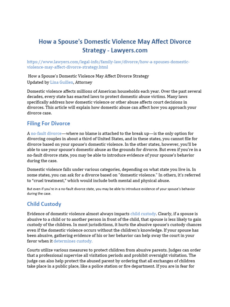 How A Spouse's Domestic Violence May Affect Divorce Strategy | PDF ...