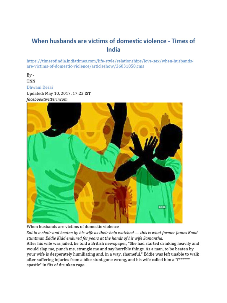 When Husbands Are Victims Of Domestic Violence Toi Pdf Domestic