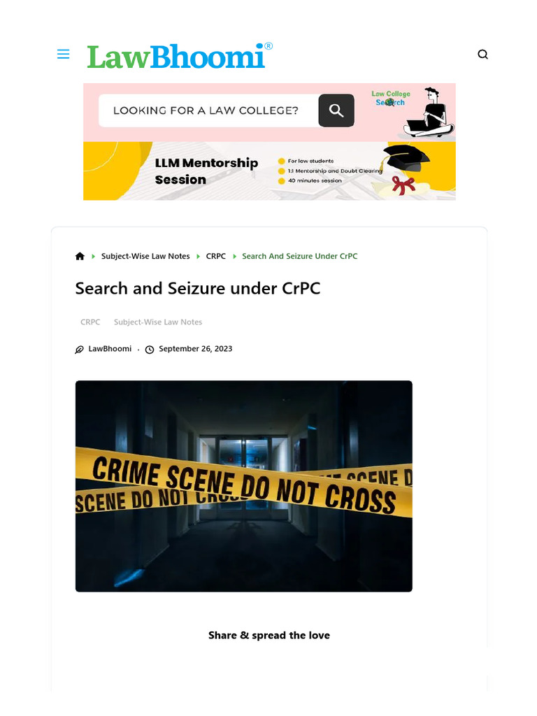 Search and Seizure Under CRPC PDF Search And Seizure Search Warrant