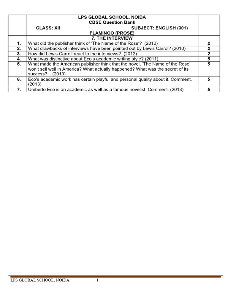Board Questions, The Interview | PDF | Language Arts & Discipline