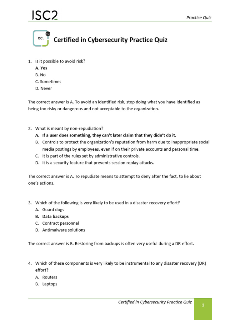 Cybersecurity Practice Quiz Insights | PDF | Security | Computer Security