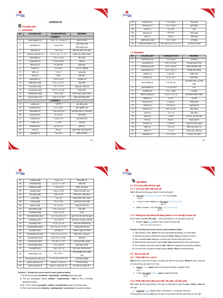 Lesson 22 vocabulary 1 1 listening pdf