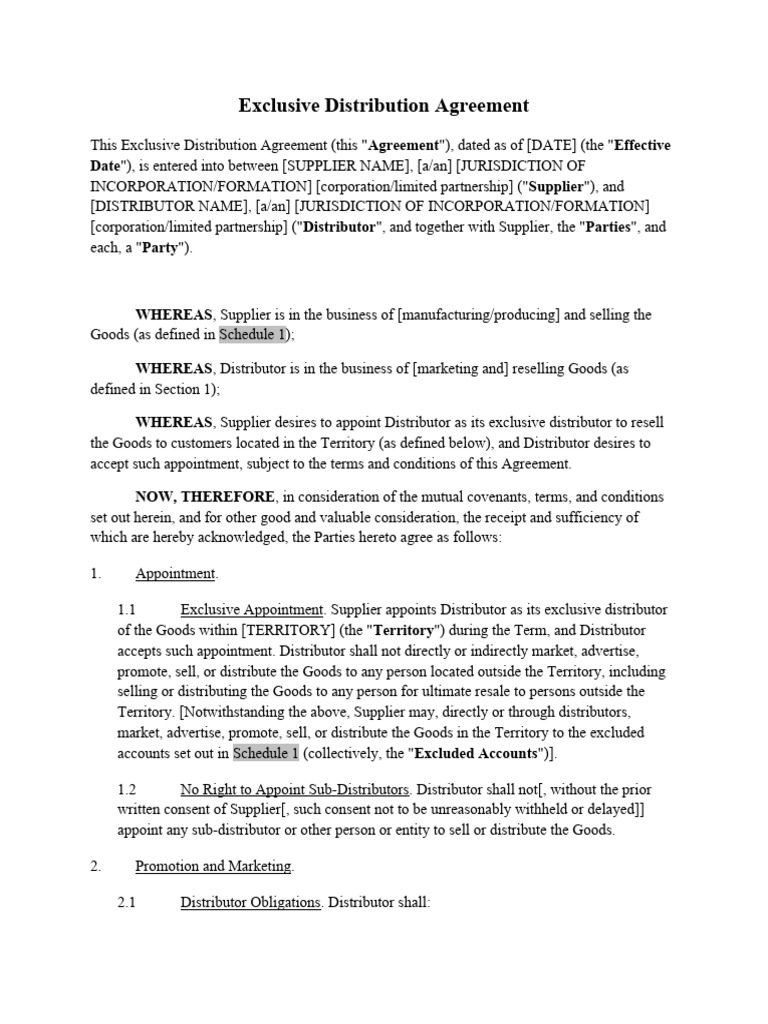 Exclusive Distribution Agreement Template | PDF | Liquidation | Bankruptcy