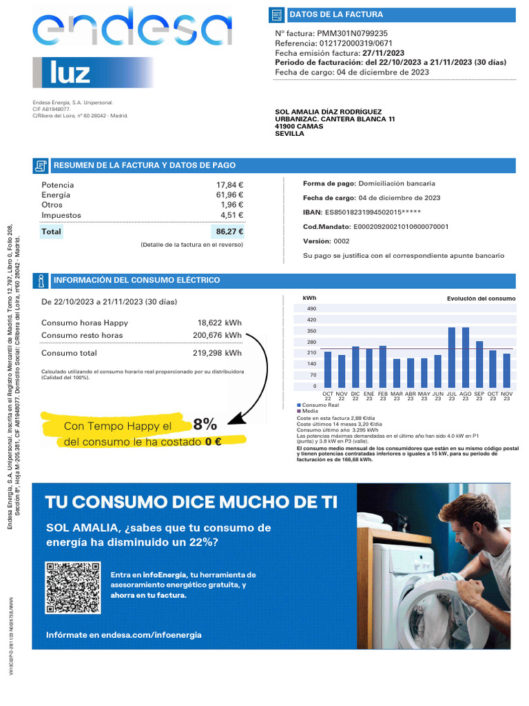Factura Endesa Noviembre 2023 | PDF | Factura | Economias