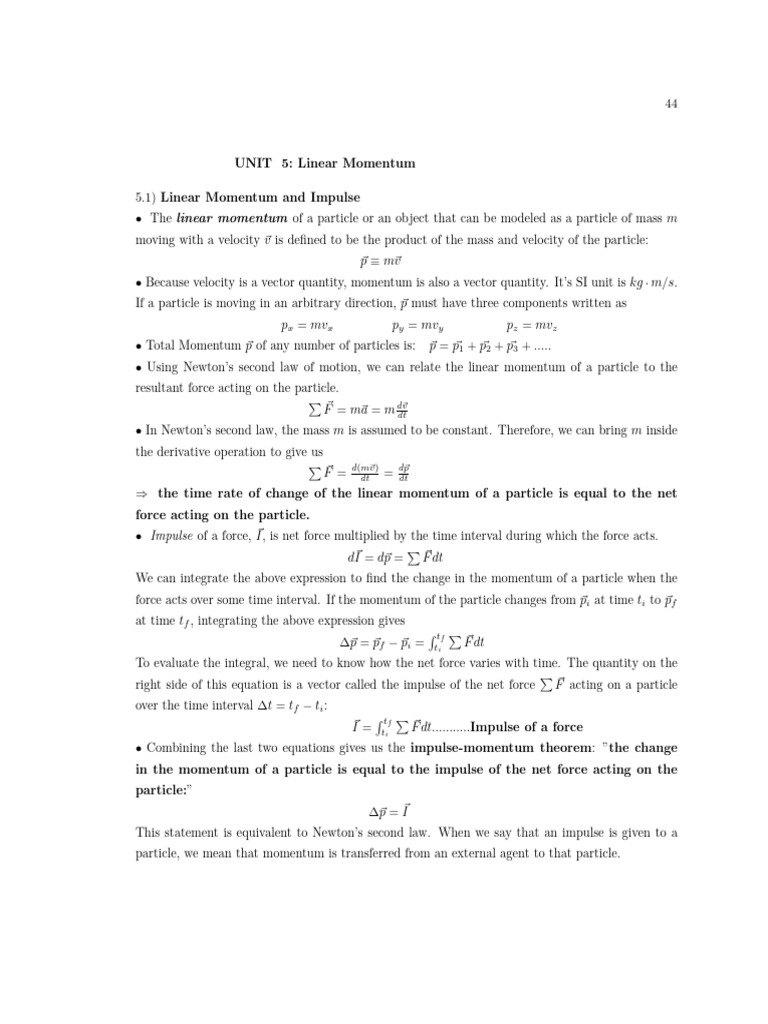 Phys 1011 Linear Momentum Notes | PDF | Collision | Momentum
