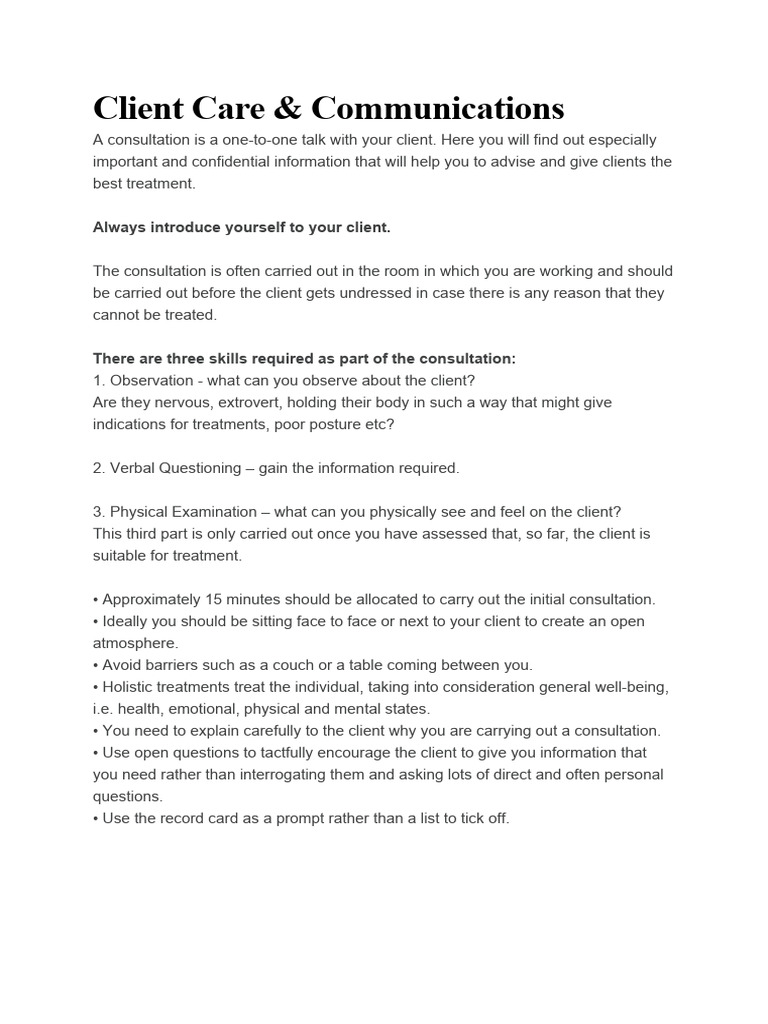 Client Consultation and Care Guidelines | PDF | Communication ...