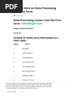 Lesson Note On Data Processing SS2 First Term