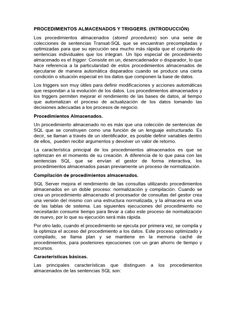 Procedimientos y Triggers SQL | PDF | SQL | Servidor SQL de Microsoft