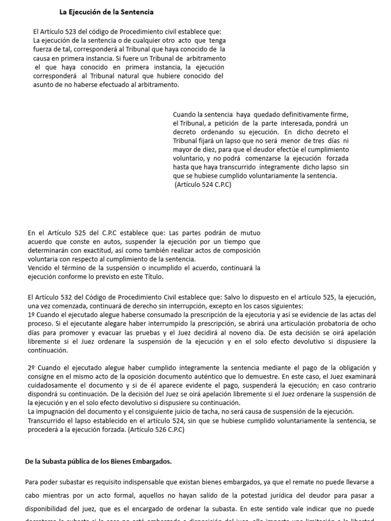 Ejecución de Sentencias en el CPC | PDF | Sentencia (ley) | Estatuto de ...