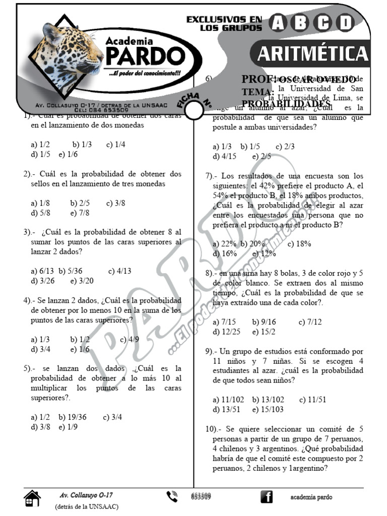 Hojas De Trabajo De Probabilidad Para La Escuela Secundaria En Formato Pdf