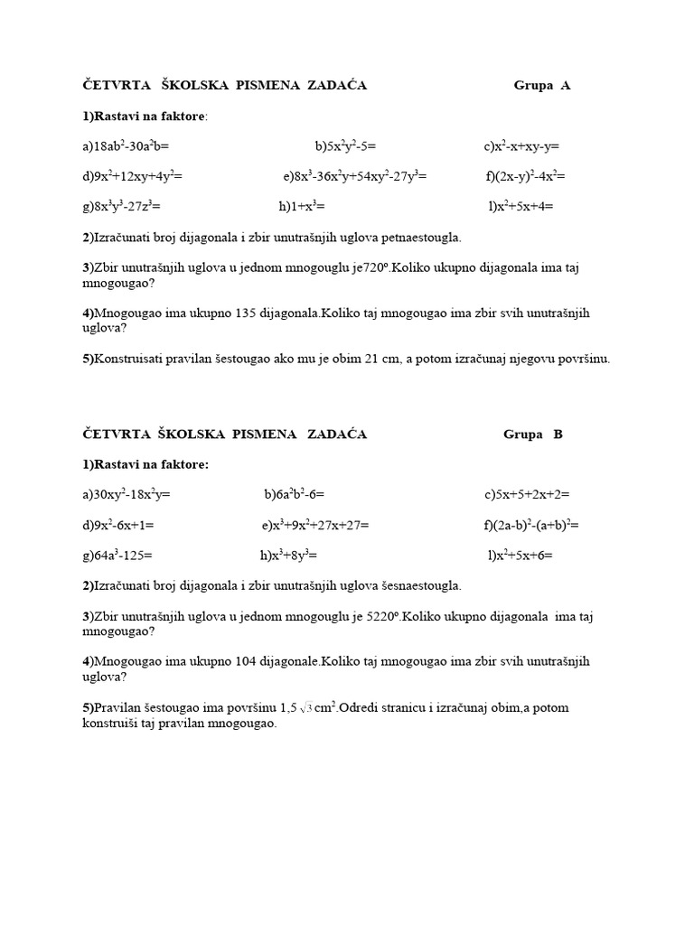 Četvrta Pismena Zadaća - 7.raz. | PDF