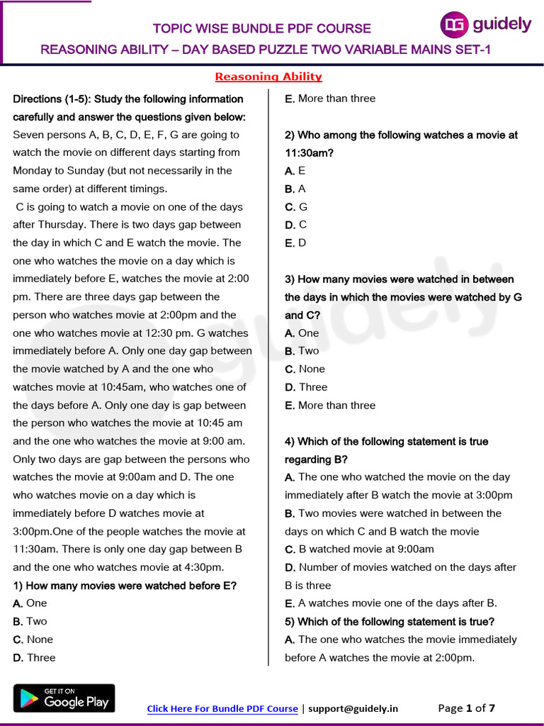 Day based puzzle pdf
