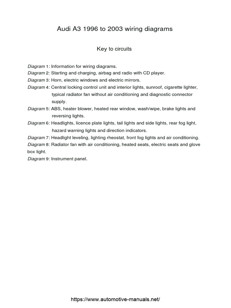 Audi A3 Wiring Diagrams | PDF | Fuse (Electrical) | Electrical Connector