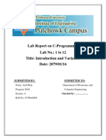 Lab Report On C-Programming Lab No.: 1 To 12 Title: Introduction and Variables Date: 2079/01/16