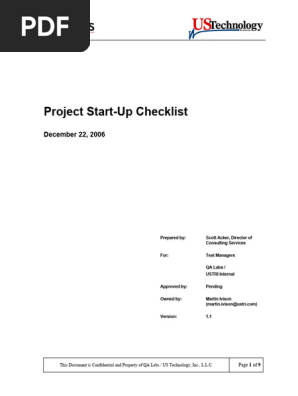 QA - Test Project Start-Up Checklist