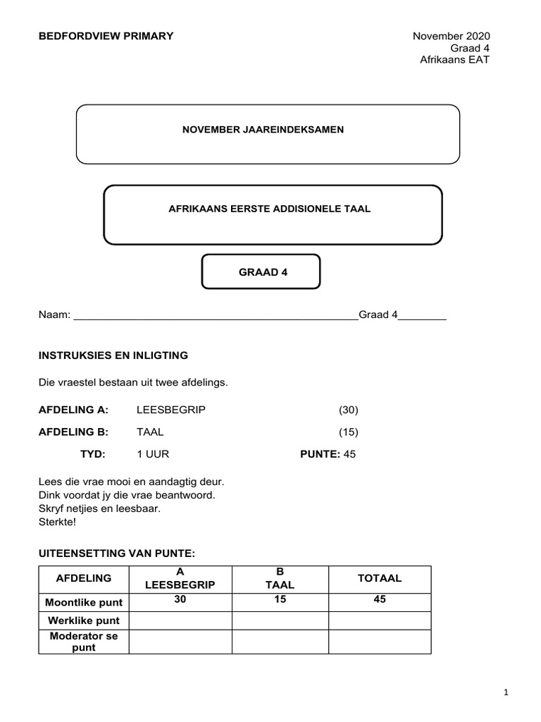 Afrikaans 2020 November Exam Pdf