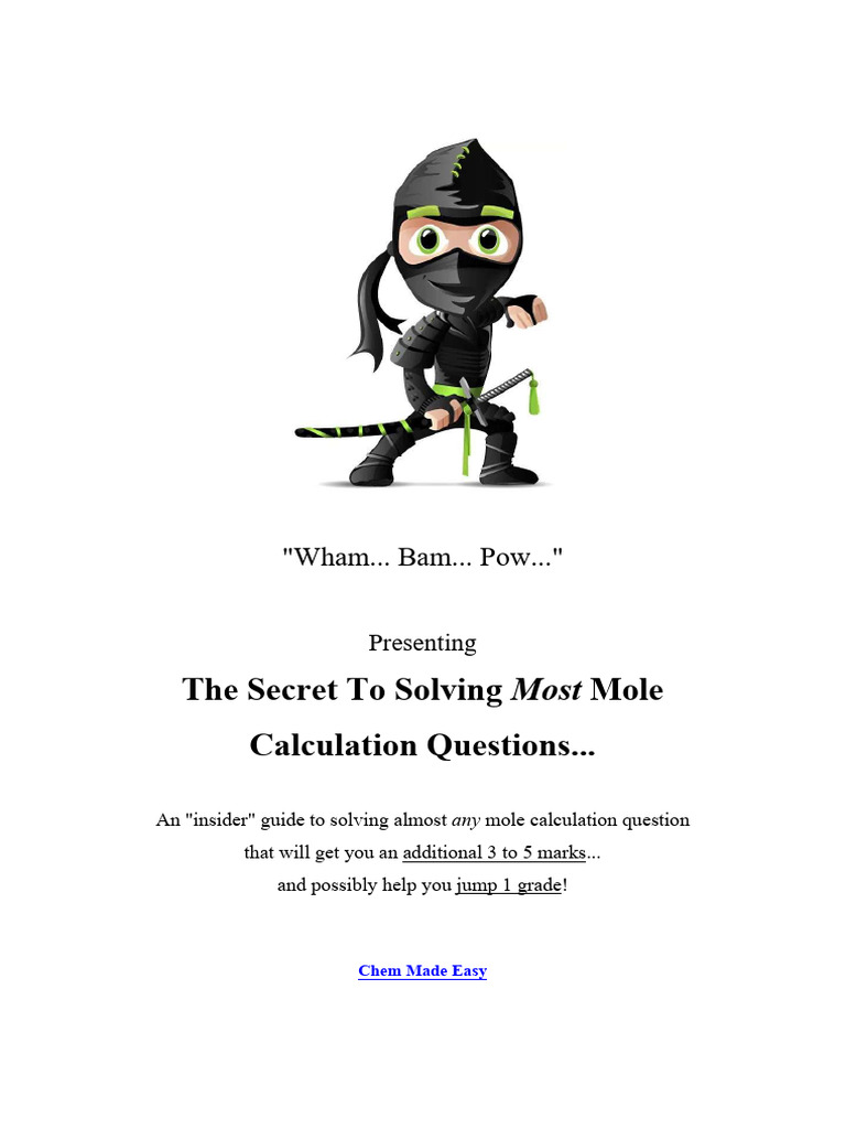 2019 Chem Made Easy Mole Calculation Revision Guide PDF Cognition