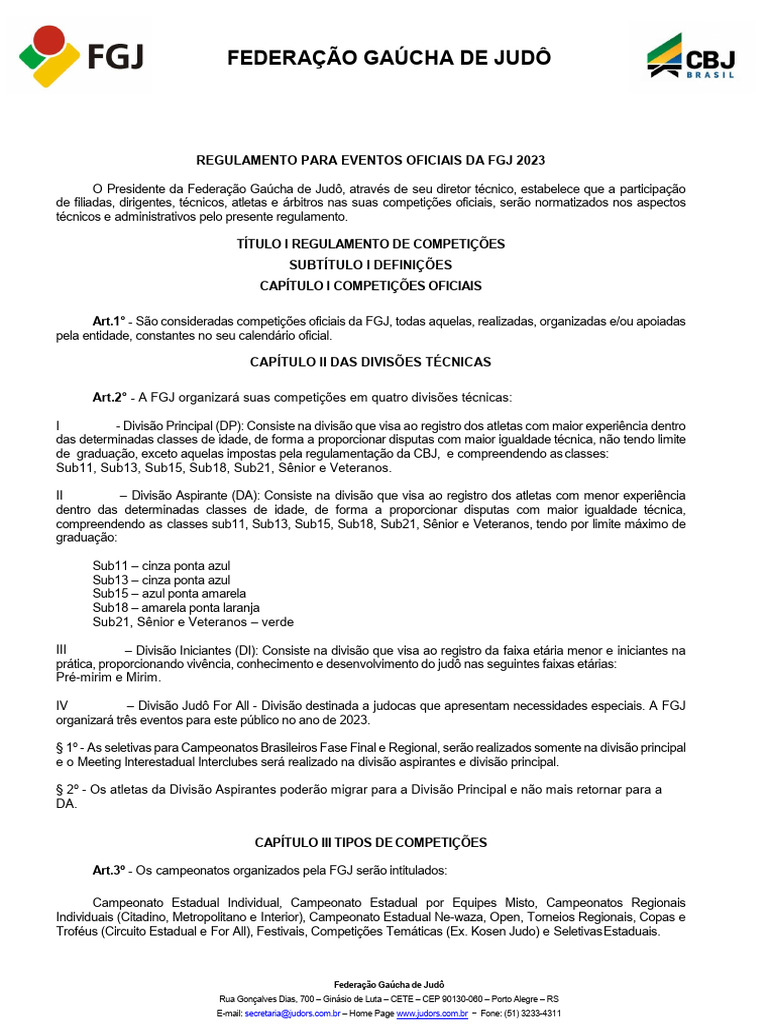 Regulamento FGJ 2023 para Competições | PDF | Judô