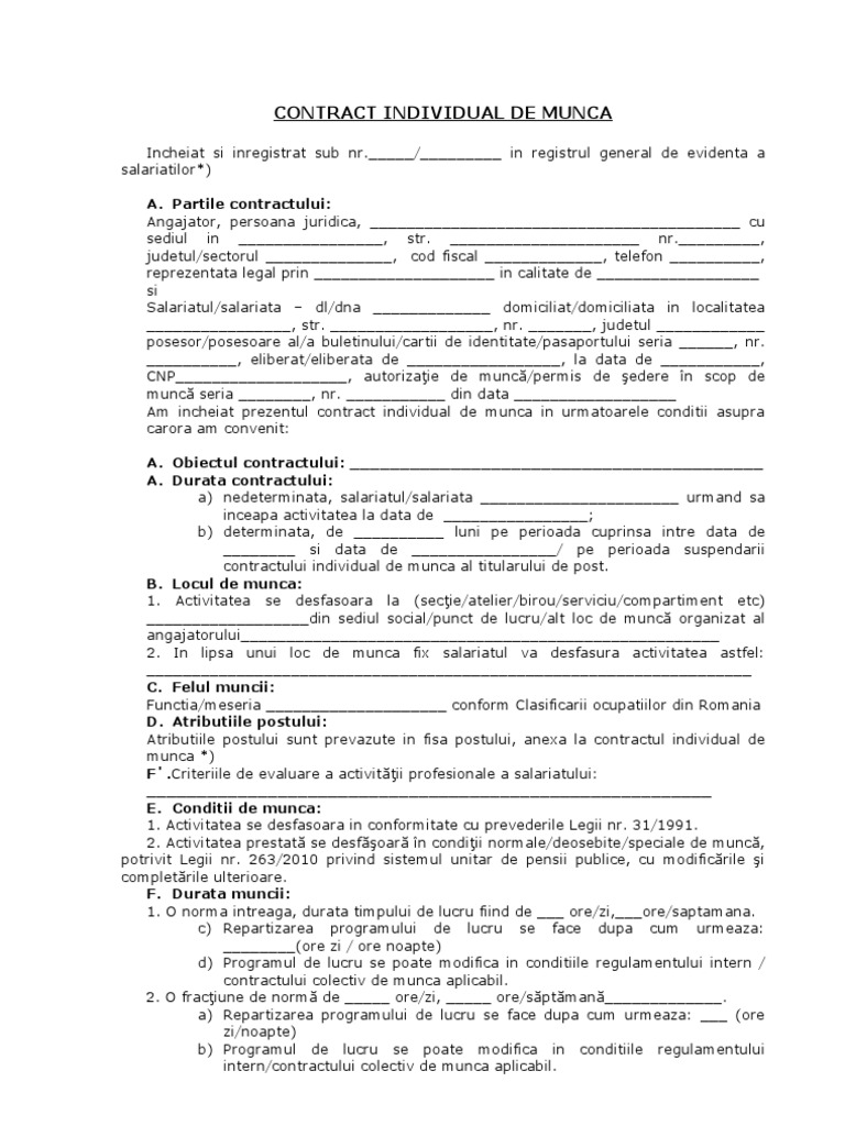 Noul Model Cadru Al Contractului Individual de Munca PDF