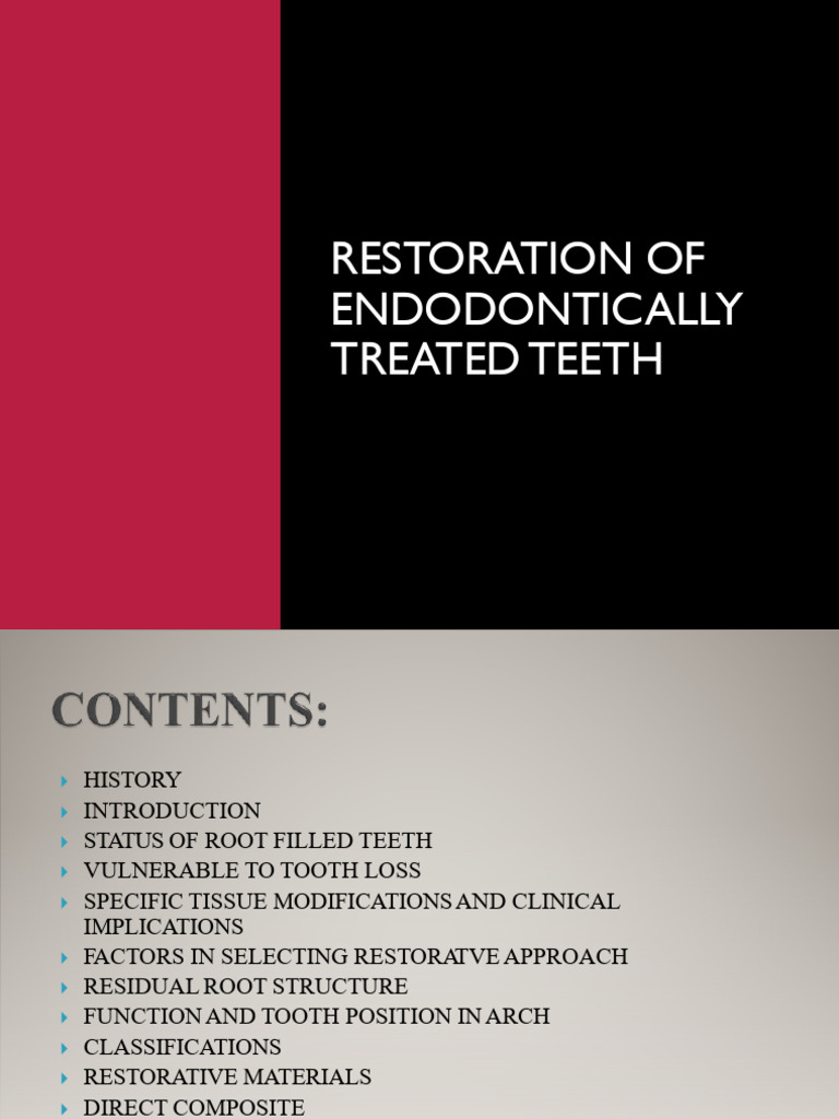 Restoration of Endodontically Treated Teeth | PDF