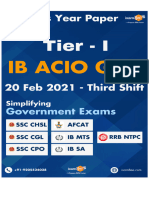 IB ACIO Tier I 2021 Previous Papers 20 Feb 2021 Shift 3 English