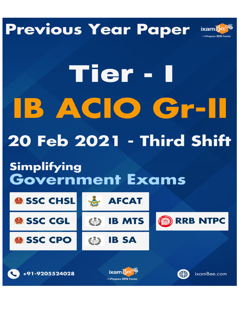 IB ACIO Exam 2021 Question Paper | PDF