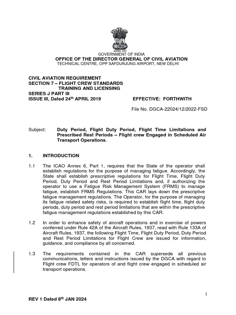 DGCA CAR Section 7: Flight Crew Standards | PDF | Aviation | Transport